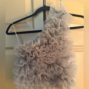Zara Ruffled One-Shoulder Tulle Top in Taupe - NWT